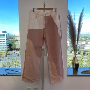 Patchwork Straight Leg High Waist Jeans